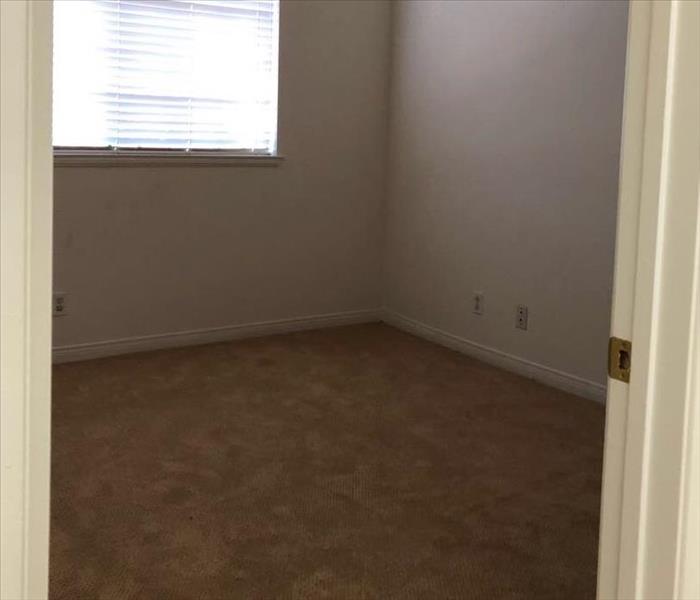 Empty bedroom with tan carpet